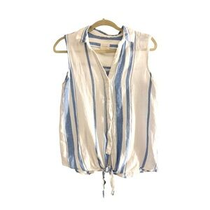 Harper Heritage Linen Blend Striped Sleeveless Top – Size Large, White and Blue